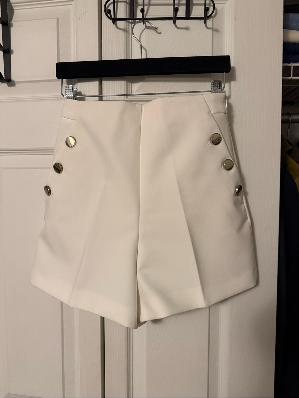 Zara Cream High-Waist Tailored Shorts with Gold Buttons